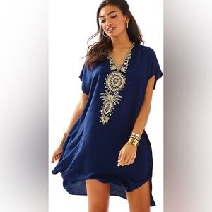 Lilly Pulitzer Chai Caftan True Navy Beaded Embroidery Dress
